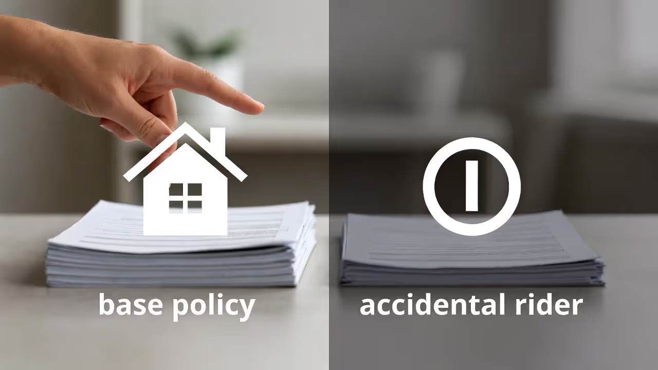 Base coverage pays broadly; the rider pays narrowly.