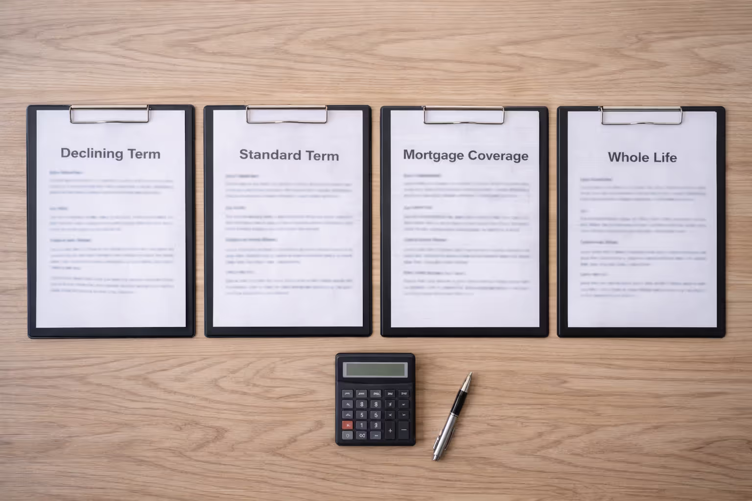 Side-by-side comparison of four life insurance policy documents