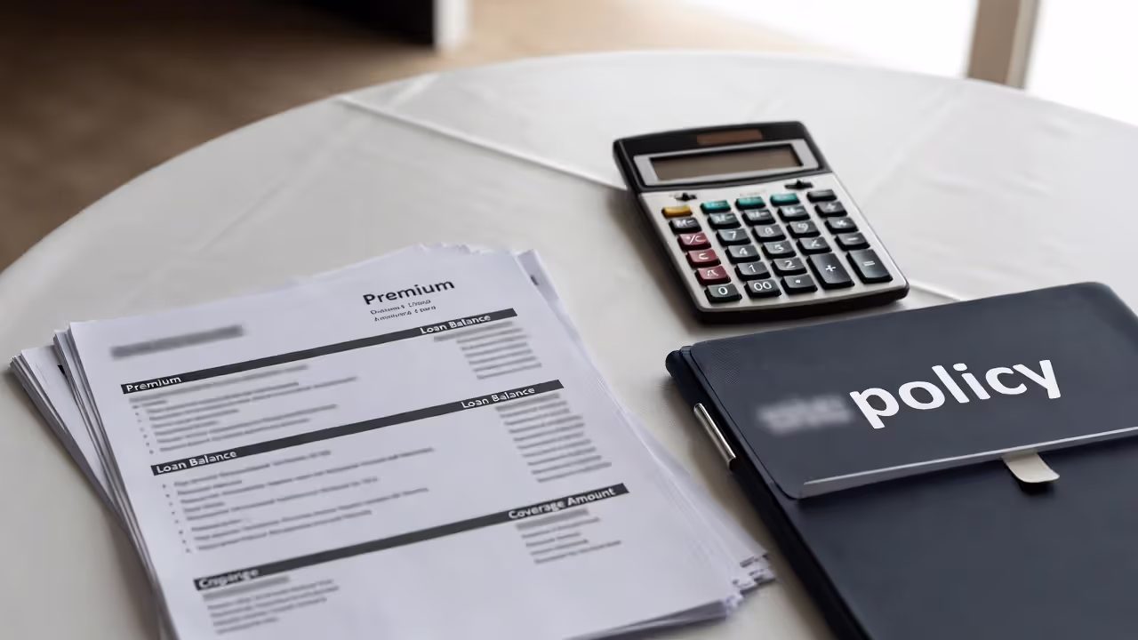 Cost comparison table for mortgage life insurance with calculator on desk