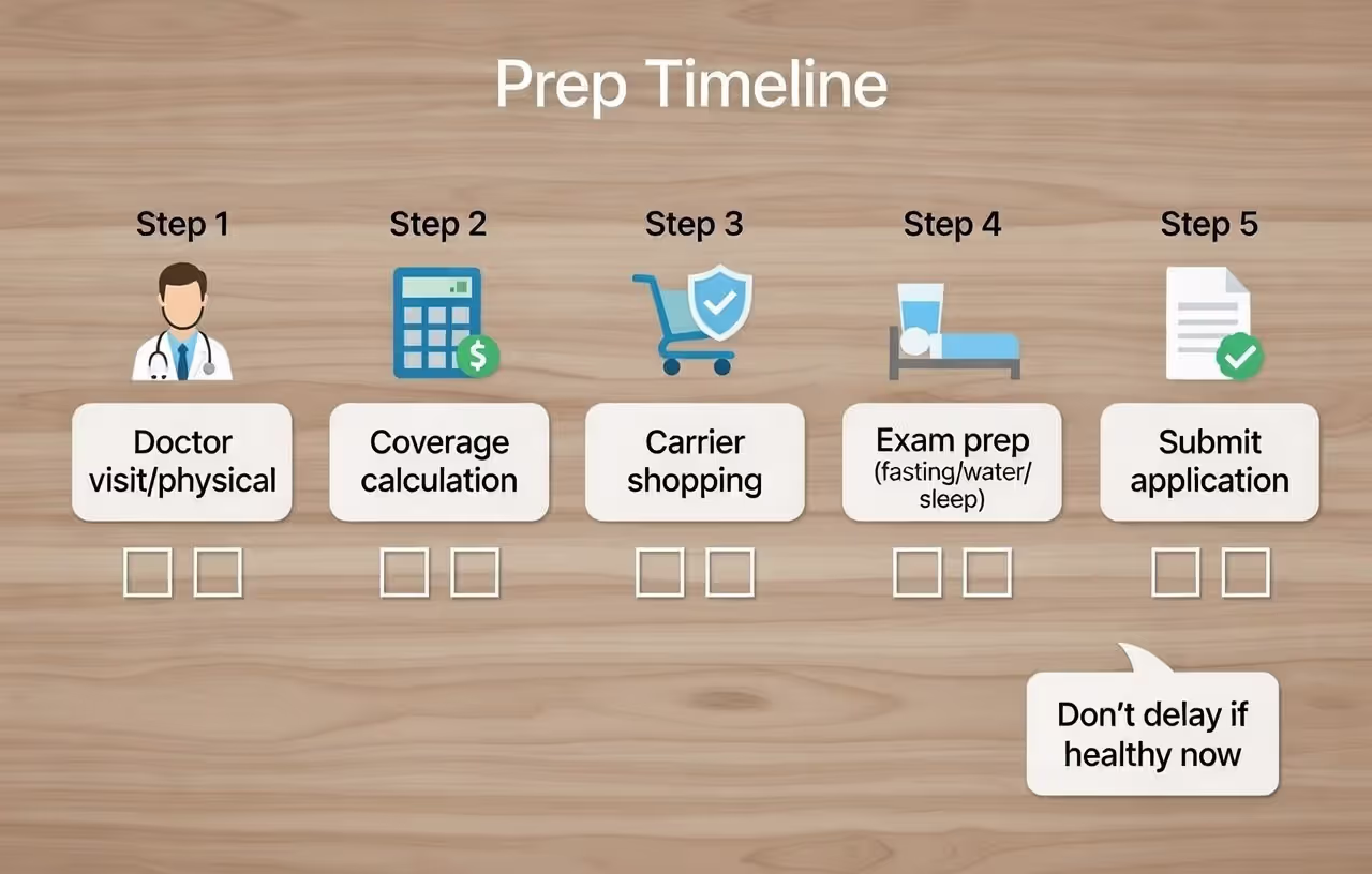 Step-by-step preparation timeline for improving application speed and underwriting outcomes.