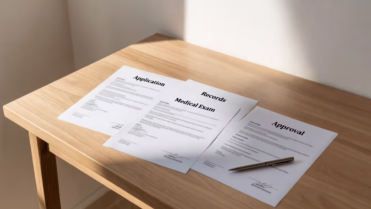 Steps of the life insurance approval process shown as documents