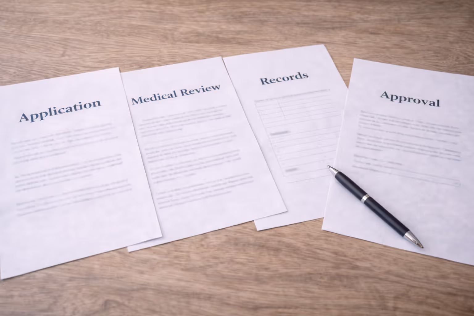 Insurance underwriting stages shown on sequential documents