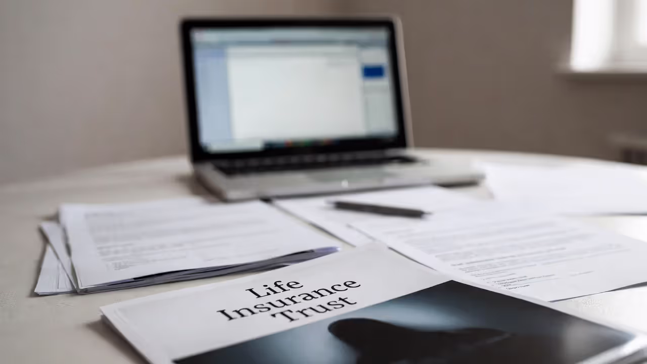 Life insurance trust documents on a desk